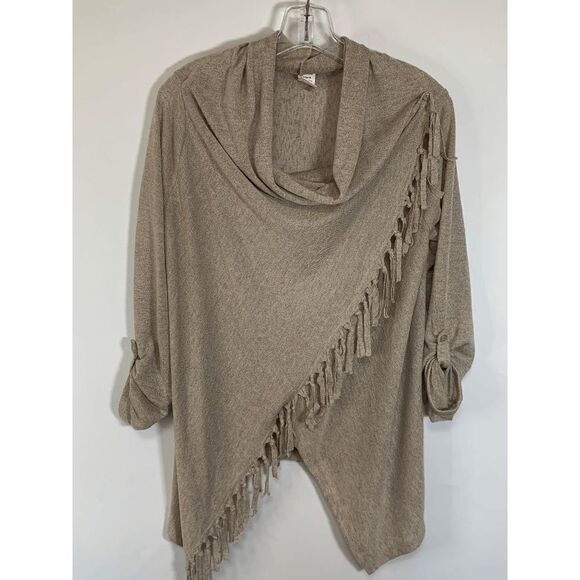 Chico's Rosette Women Cowl Neck Poncho Tasseled Sweater Rolled Cuff Brown Small - Picture 1 of 7